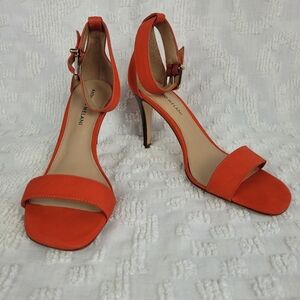 Antonio Melani Hayes orange leather strappy stiletto sandals ankle strap 9.5